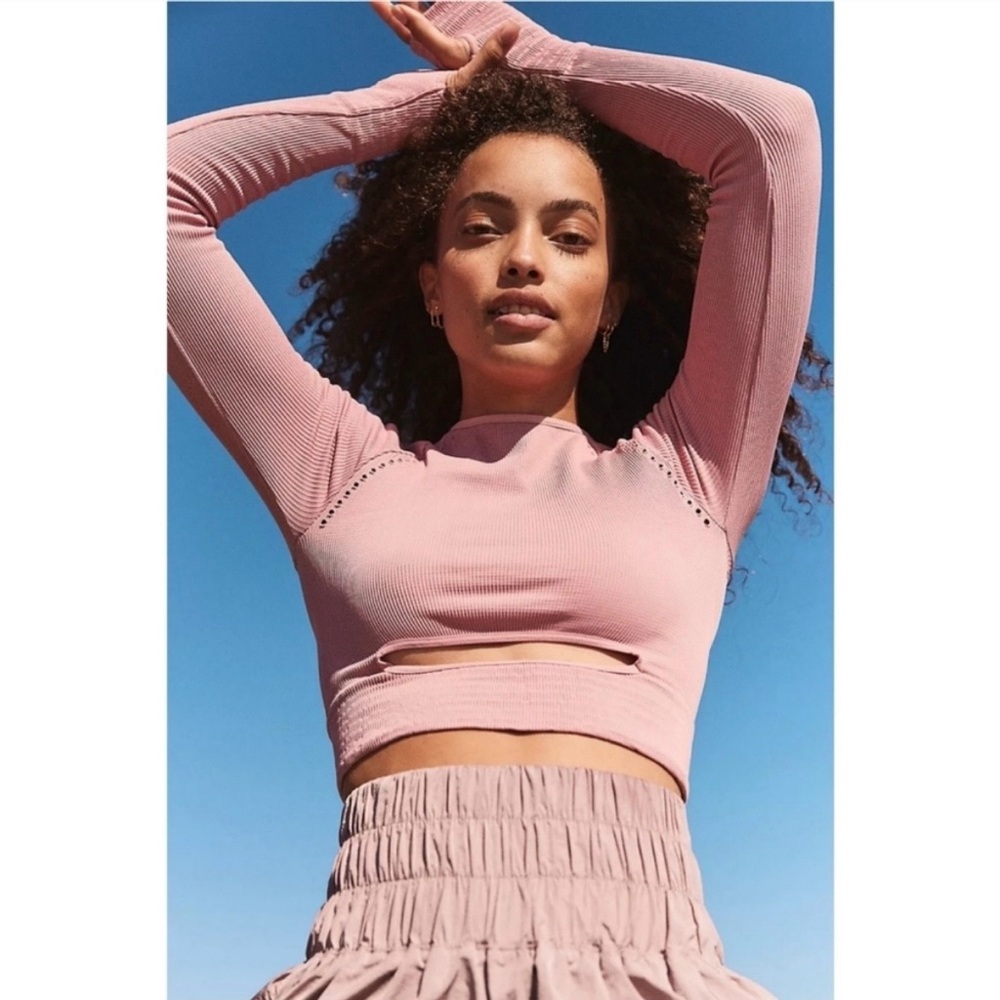 Free People Movement Baby Pink Cut It Out Long Sleeve Active Workout Top XS/S